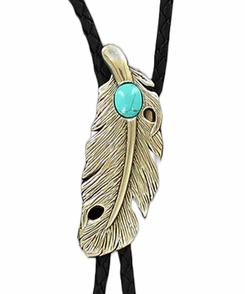 Bolo Tie (22104) - Unisex Western Feather Silver & Turquoise