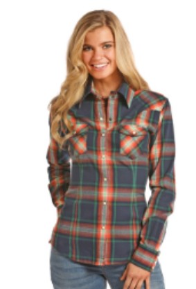Top Women's BFS-2025 (22S7953) - Brushed Cotton/Lightweight Flannel Snap Shirt Plaid Indigo