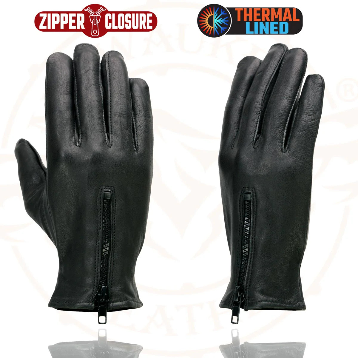 Gloves (SH226TH) - Men’s Milwaukee Leather SH226TH Men's Black Thermal Lined Leather Motorcycle Hand Gloves W/ Wrist Zipper Closure
