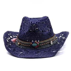 Hat (3057-19-23)  Bohemian Western Cowboy Straw Hat - NEW MAY26