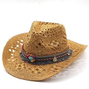 Hat (3057-19-23)  Bohemian Western Cowboy Straw Hat - NEW MAY26