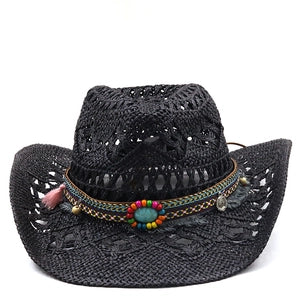Hat (3057-19-23)  Bohemian Western Cowboy Straw Hat - NEW MAY26