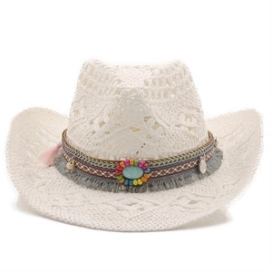 Hat (3057-19-23)  Bohemian Western Cowboy Straw Hat - NEW MAY26
