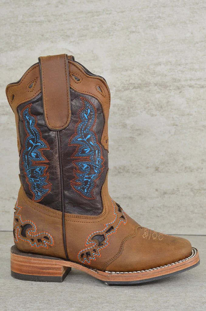 Boot Kids (3204) - Kid's Rodeo Boots - Brown/Turquoise NEW