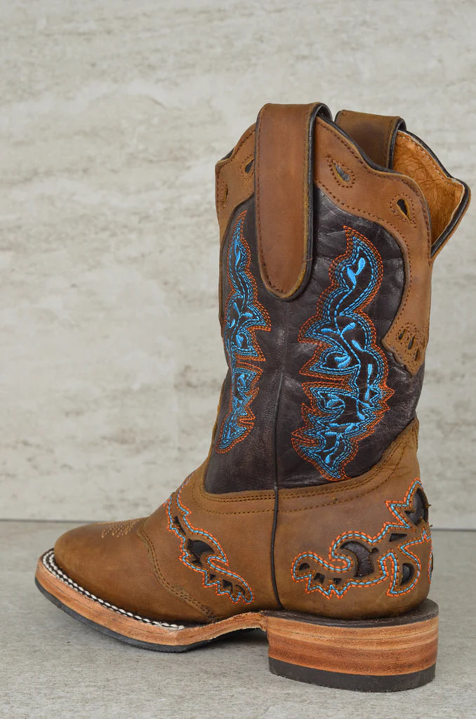 Boot Kids (3204) - Kid's Rodeo Boots - Brown/Turquoise NEW