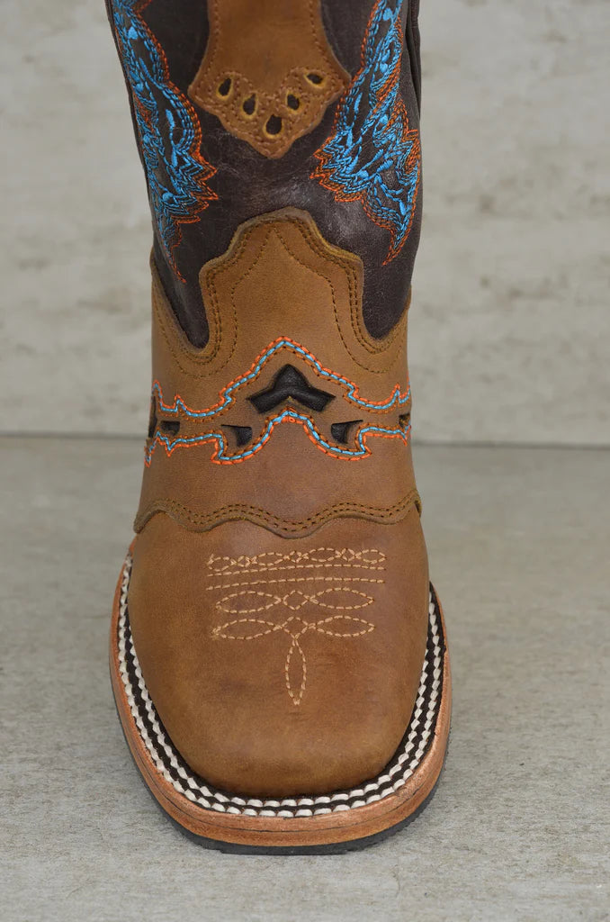 Boot Kids (3204) - Kid's Rodeo Boots - Brown/Turquoise NEW