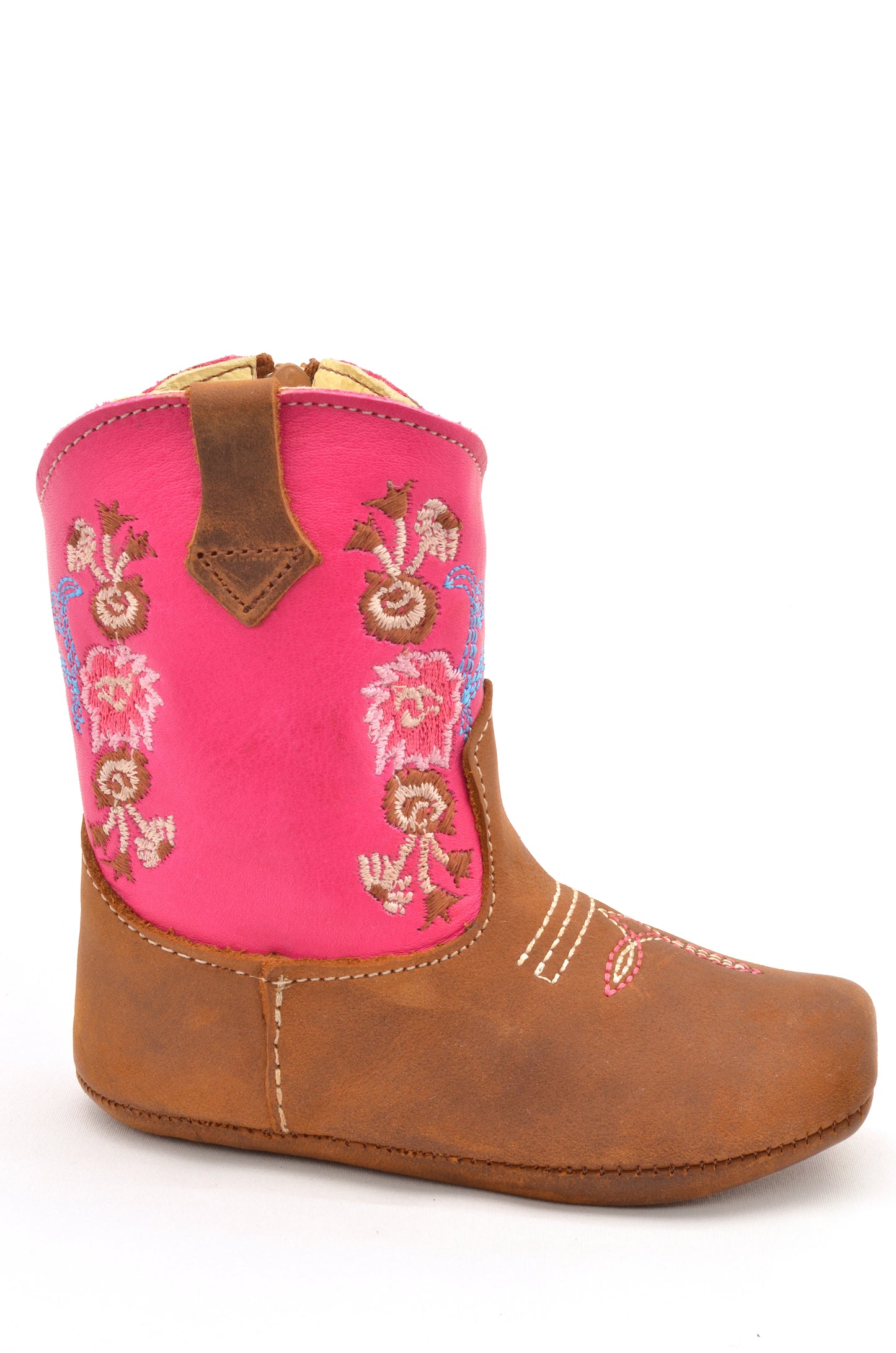 Boot Kids (0353) - Infant Lil' Cowpoke Boots - Brown/Pink w/Floral Design