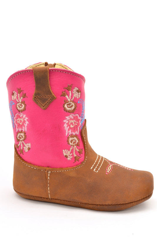 Boot Kids (0353) - Infant Lil' Cowpoke Boots - Brown/Pink w/Floral Design