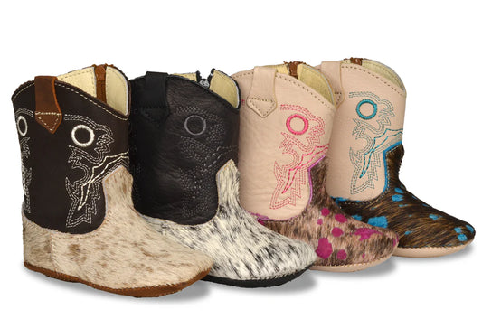Boot Kids (0361) - Infant Lil' Cowpoke Boots - Camel Speckled, Salt & Pepper Hide - 100% Cowhide Leather
