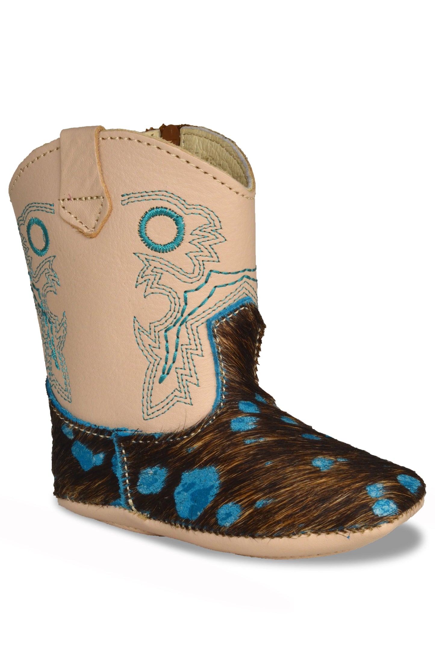 Boot Kids (0363) - Infant Lil' Cowpoke Boots -100% Cowhide Turquoise Brindle Hide