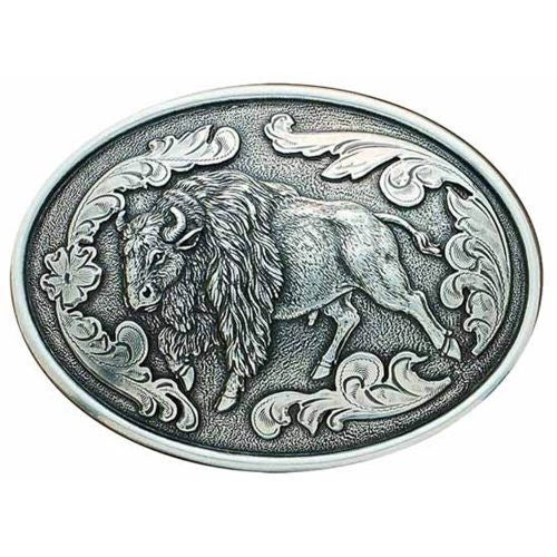 Buckle (37046) - Oval Silver Engraved Buffalo