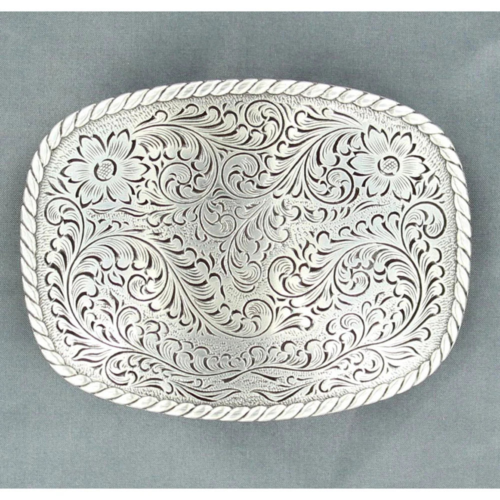 Buckle (37234) - Nocona Rectangle Silver Scrolled Belt Buckle