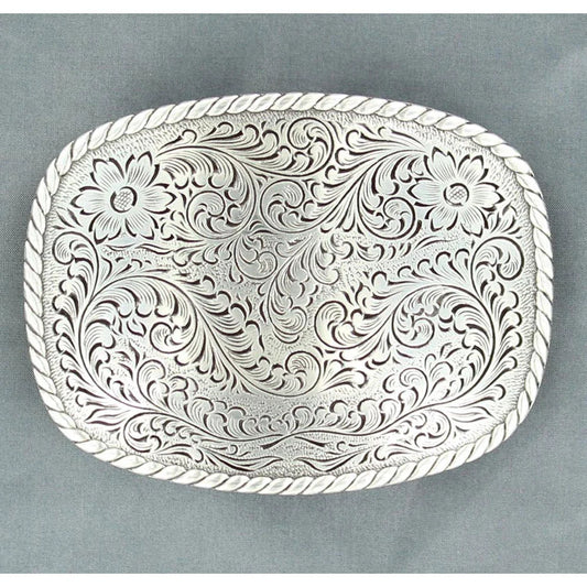 Buckle (37234) - Nocona Rectangle Silver Scrolled Belt Buckle