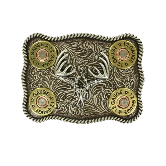 Buckle (37526) - Nocona Silver Buck Skull & Shotgun Shell Belt Buckle
