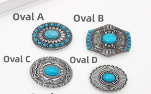 Buckle (375529-) - Vintage Belt Buckle Turquoise Inlay Oval Bohemian - NEW