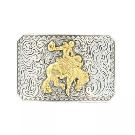 Buckle (37558) - Nocona Silver/Gold Bronc Rider Belt Buckle