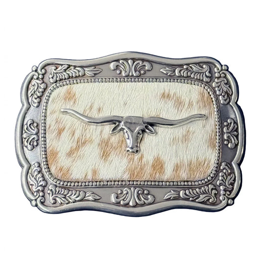 Buckle (37951) - Blazin Roxx Ladies Scallop Long Horn Calf Hair Belt Buckle