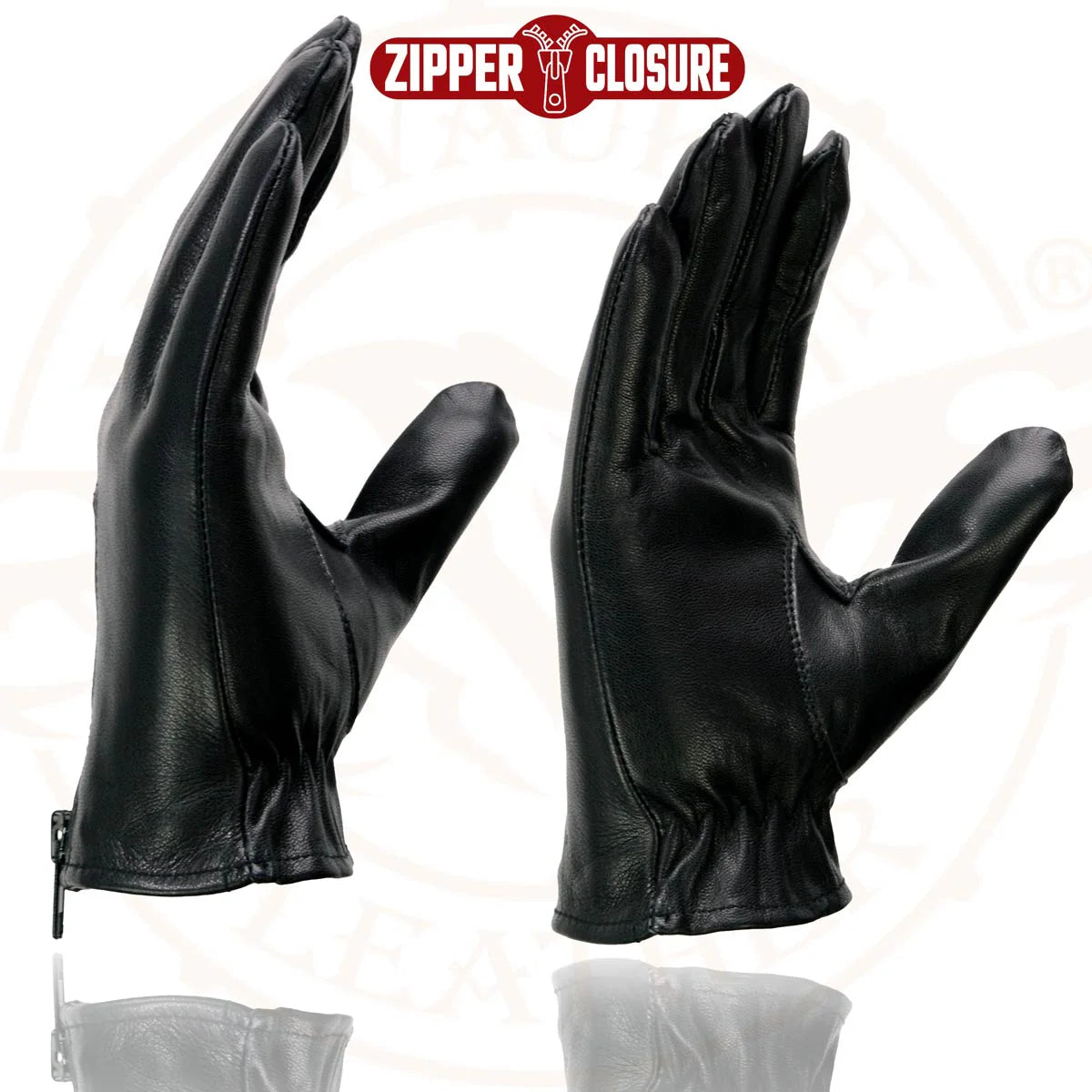 Gloves (SH722 ) Women's Milwaukee Leather Black Unlined Leather Lightweight Motorcycle Hand Gloves W/ Wrist Zipper Closure