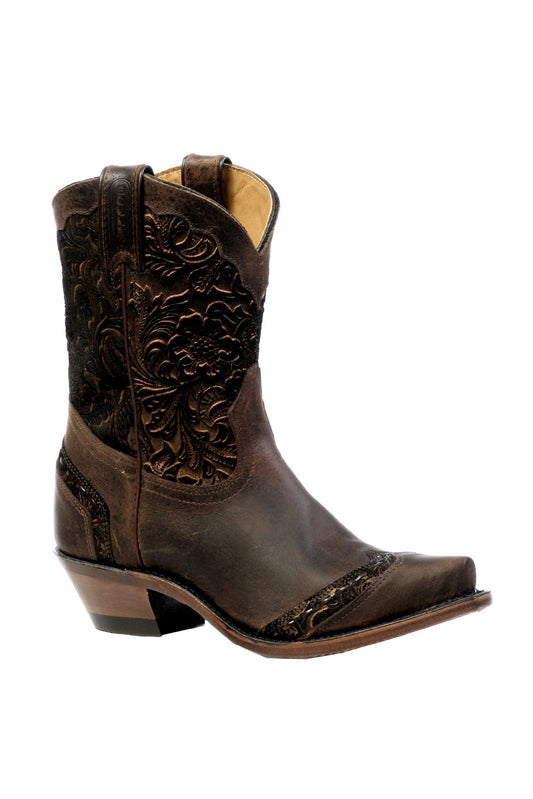 Boot Women's (4631) - Boulet 8" Snip Toe in Selvaggio Wood & Art Barocco Calf Split Tabac