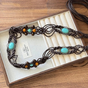 Belt (4931182) Bohemian Braided Waist Chain Belt With Wood Beads - NEW