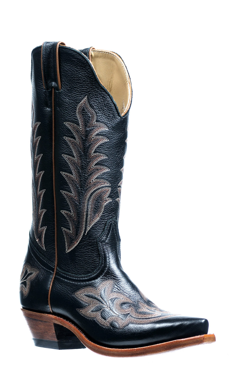 Boot Women's (4945) - Boulet 13" Snip toe Cowboy heel Leather sole, Deer Silky Black