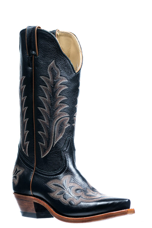 Boot Women's (4945) - Boulet 13" Snip toe Cowboy heel Leather sole, Deer Silky Black