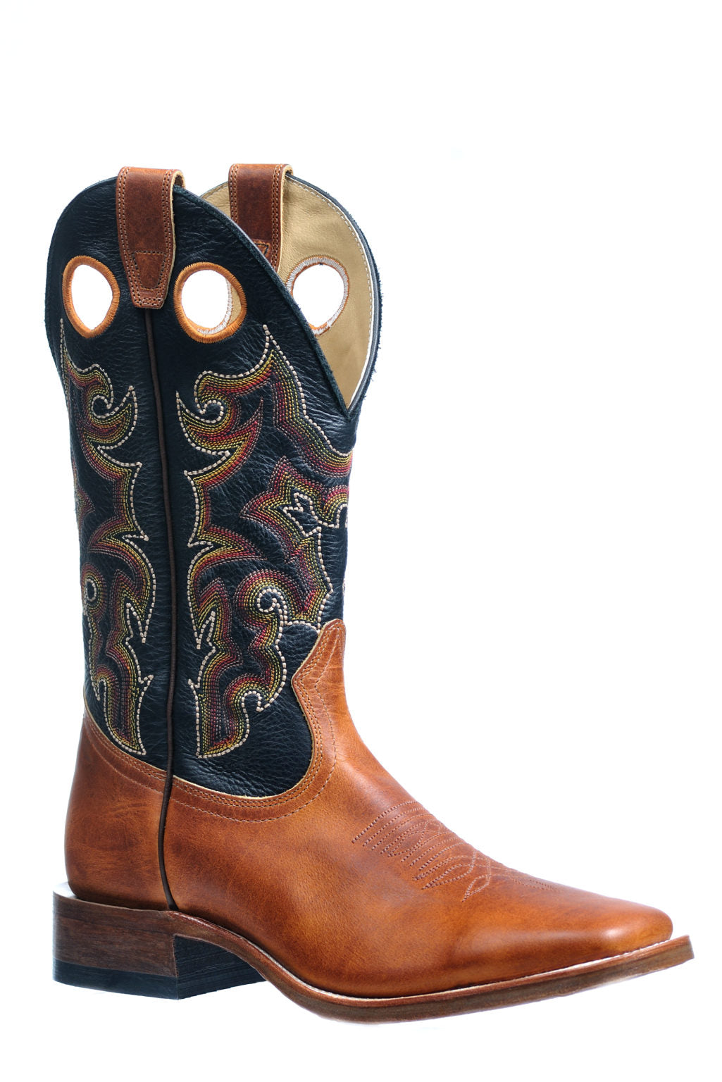 Boot Men's (4955) - 13" Wide square toe Stockman heel Leather sole, Poppy Golden Deer Silky Black