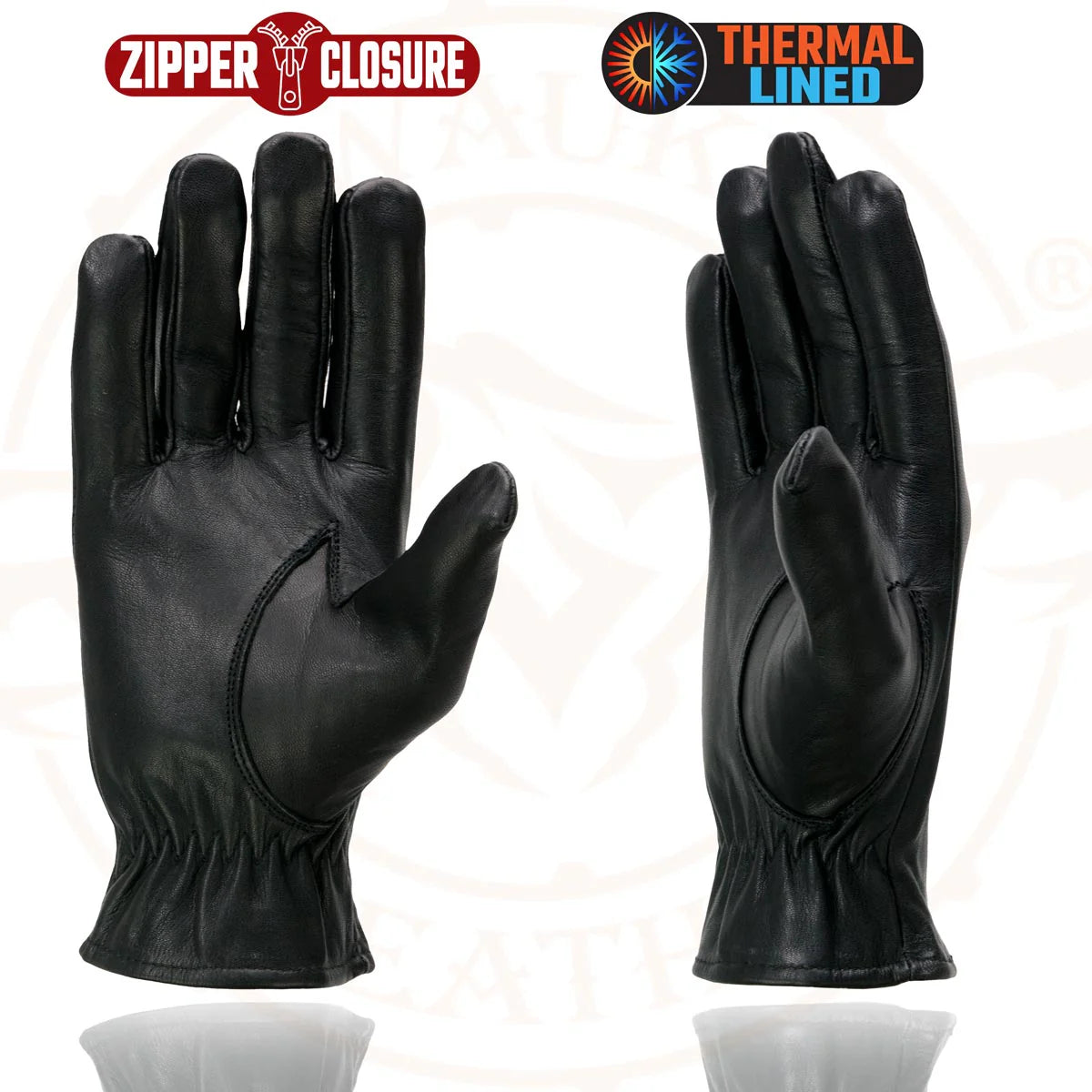 Gloves (SH226TH) - Men’s Milwaukee Leather SH226TH Men's Black Thermal Lined Leather Motorcycle Hand Gloves W/ Wrist Zipper Closure