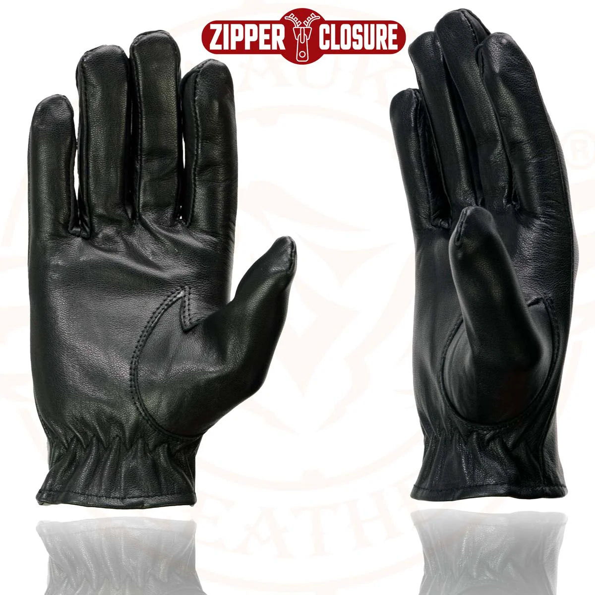 Gloves (SH722 ) Women's Milwaukee Leather Black Unlined Leather Lightweight Motorcycle Hand Gloves W/ Wrist Zipper Closure