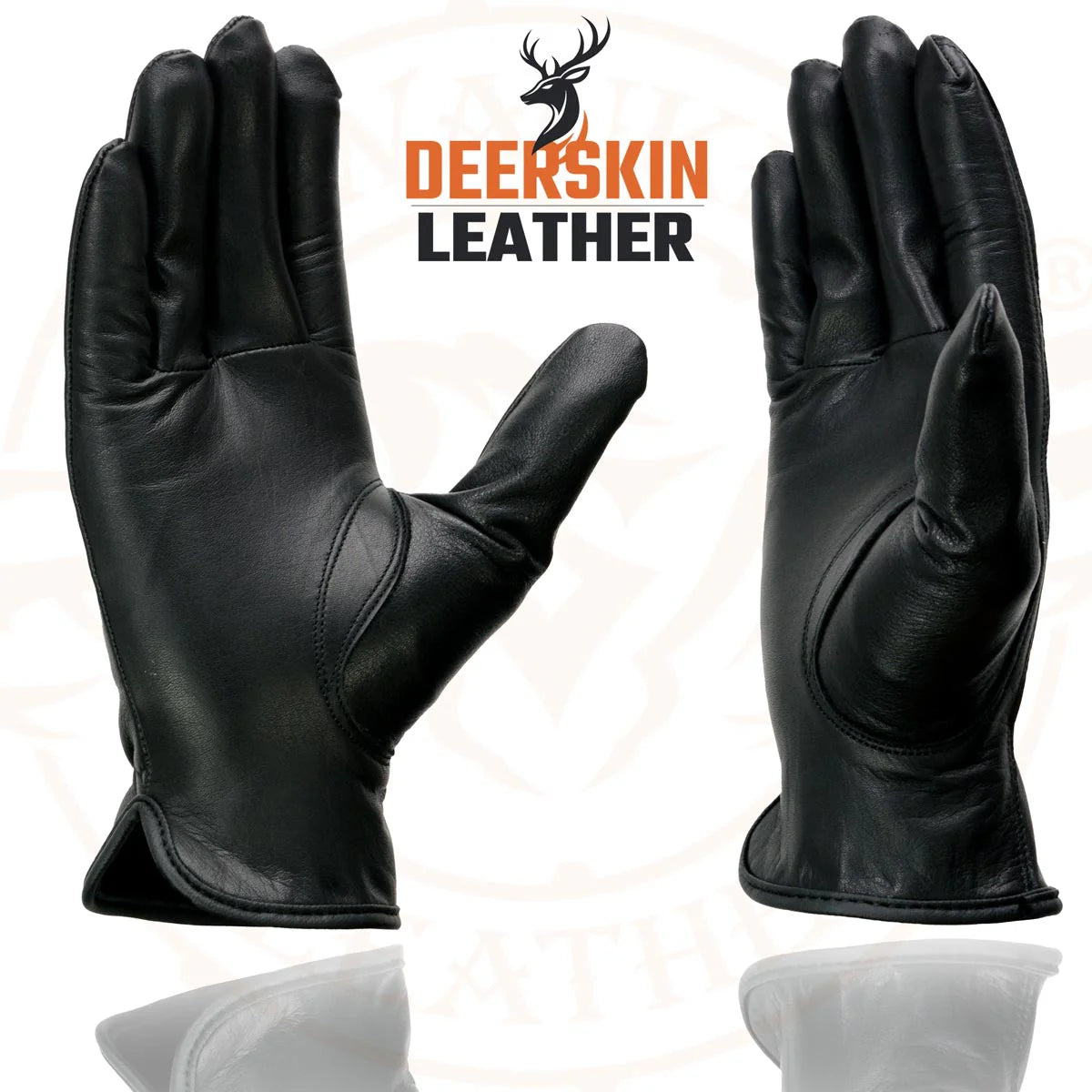 Gloves (SH886) Women's Milwaukee Deerskin Black Leather Unlined Lightweight Motorcycle Rider Gloves