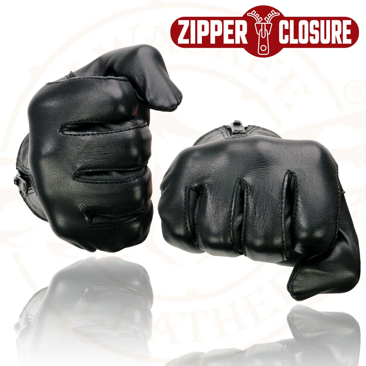 Gloves (SH722 ) Women's Milwaukee Leather Black Unlined Leather Lightweight Motorcycle Hand Gloves W/ Wrist Zipper Closure