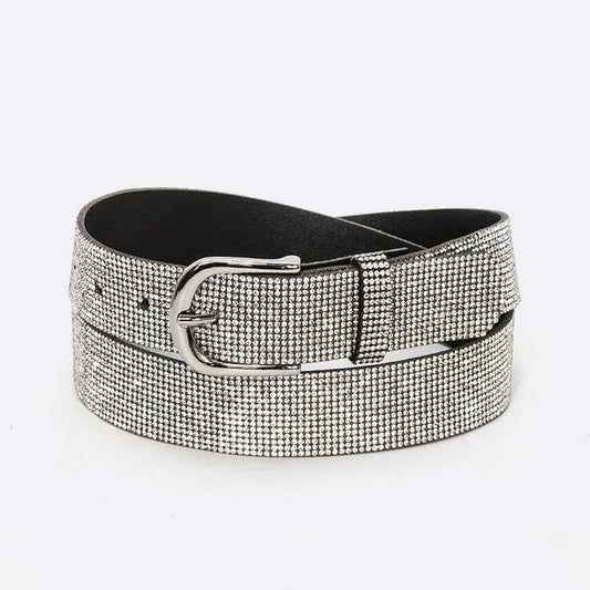 Belt (6153 SLV) - Women's  Rhinestone/Black Back Belt, 1.1" Wide - New