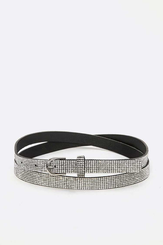 Belt (6154BLK) - Women's  Rhinestone/Black Back Belt, 0.6" Wide