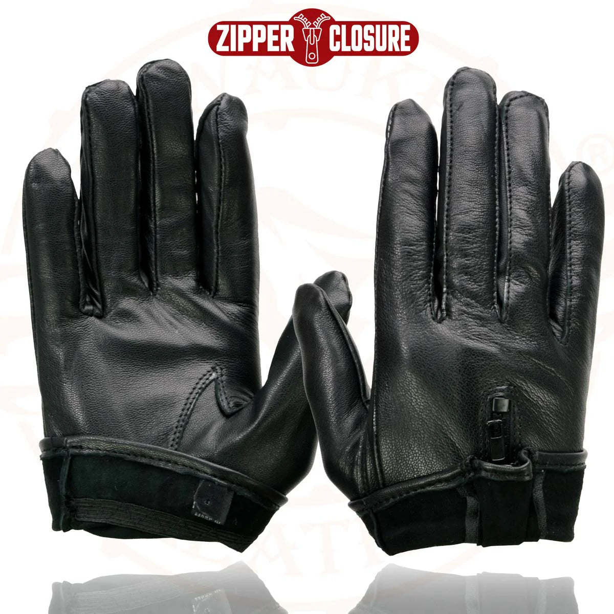 Gloves (SH722 ) Women's Milwaukee Leather Black Unlined Leather Lightweight Motorcycle Hand Gloves W/ Wrist Zipper Closure