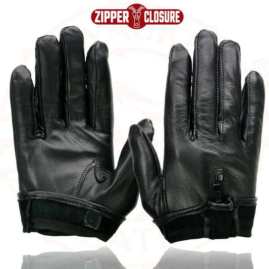 Gloves (SH722 ) Women's Milwaukee Leather Black Unlined Leather Lightweight Motorcycle Hand Gloves W/ Wrist Zipper Closure
