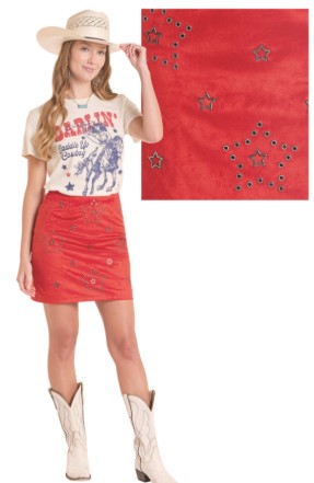 Skirt Women's SZN-2026 (BW69B0 8791) - Rock & Roll Studded Microsuede Skirt-Red