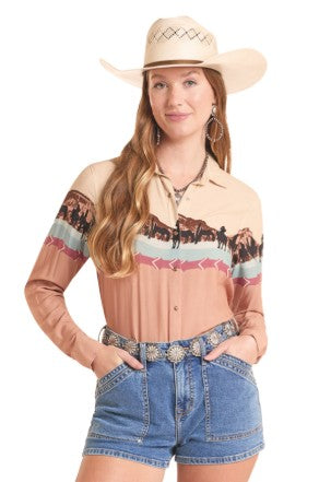 Top Women's SZN-2026 (LWN250 8850) - Panhandle Slim Long Sleeve Border Print