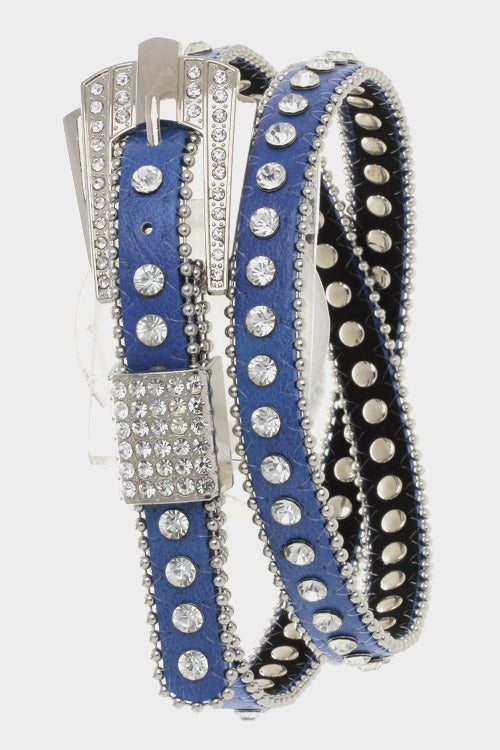 Belt (9044) - Women's Blue Narrow Faux Chrystal - New