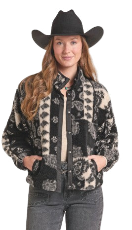 Jacket Women's *DNO (BW92CO 9370) Powder River Outfitters Paisley Print Sherpa Jacket