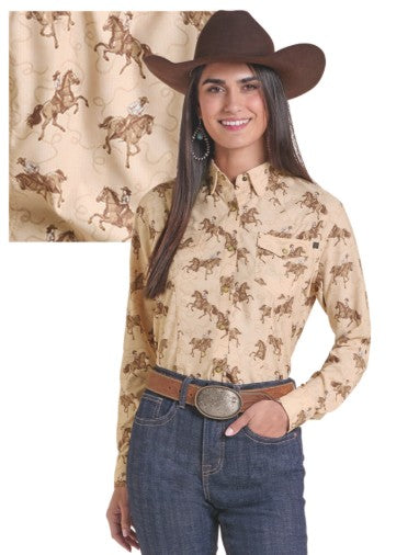 Top Women's SZN-2026 (BWN2SO 9766) - Rock & Roll Conversational Print Tek Western