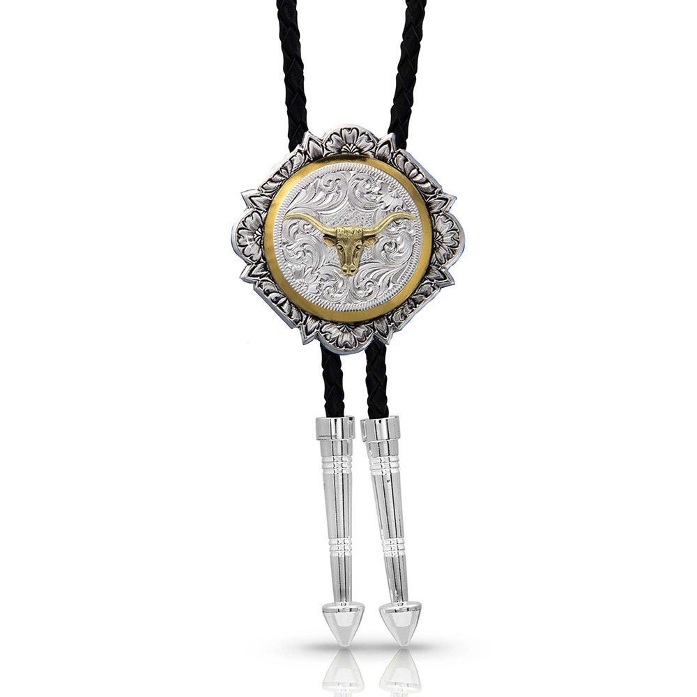 Bolo Tie (BT366-384S) Montana Silversmith Silver and Gold Engraved Button - NEW 2026!