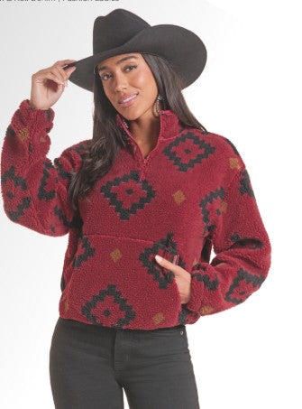 Jacket Women's SZN-OCT26 (BW91C10000) Rock & Roll Geo Print 1/4 Zip Sherpa Pullover