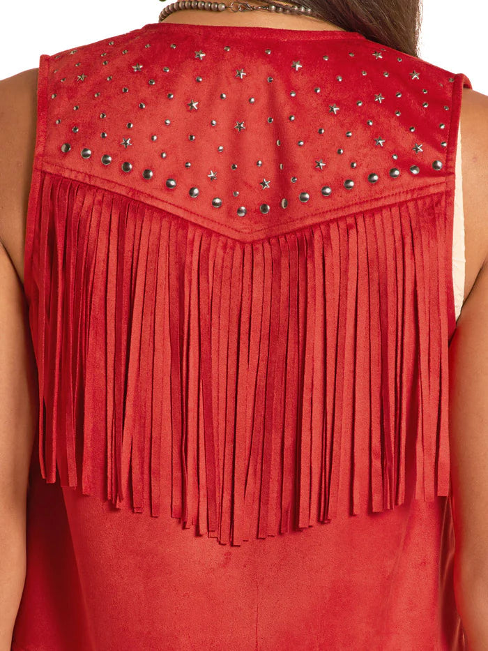 Vest Women's SZN-2026 (BW98CO 8787) - Rock & Roll Studs & Stars Microsuede Fringe Vest