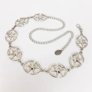 Belt (EVFVNE2NJQ2) Women Metal Waist Chain Retro Y2K Starfish Star Pendant Adjustable Silver Belt Fashion Dress Body Jewelry Accessories