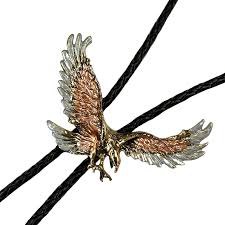 Bolo Tie (2158-L) - Silver and Gold Flying Eagle