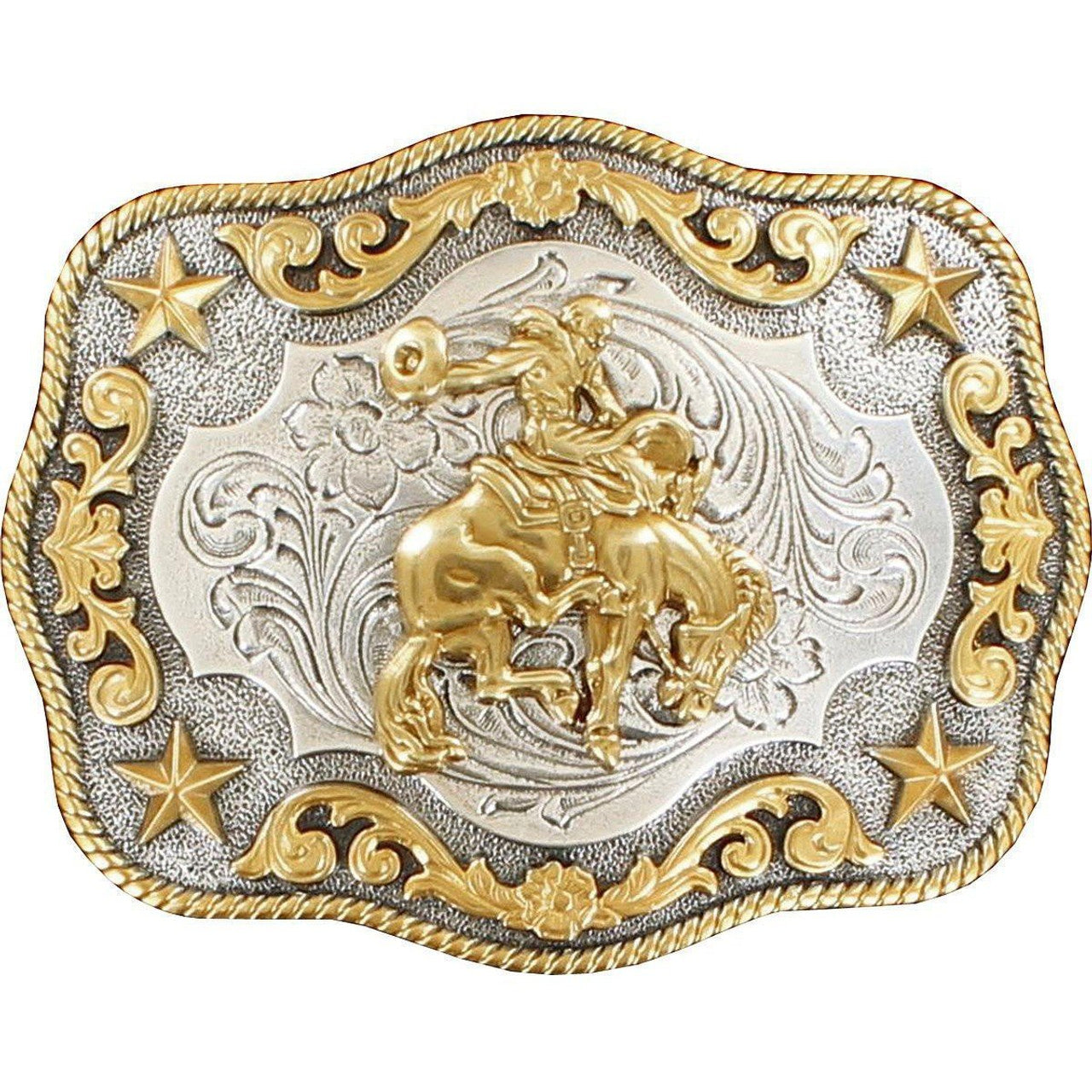 Buckle (3798708) - Silver & Gold Rectangle Cowboy on Horse