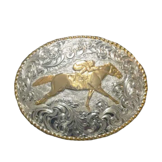 Buckle (C02116) - Oval Race Horse Belt Buckle