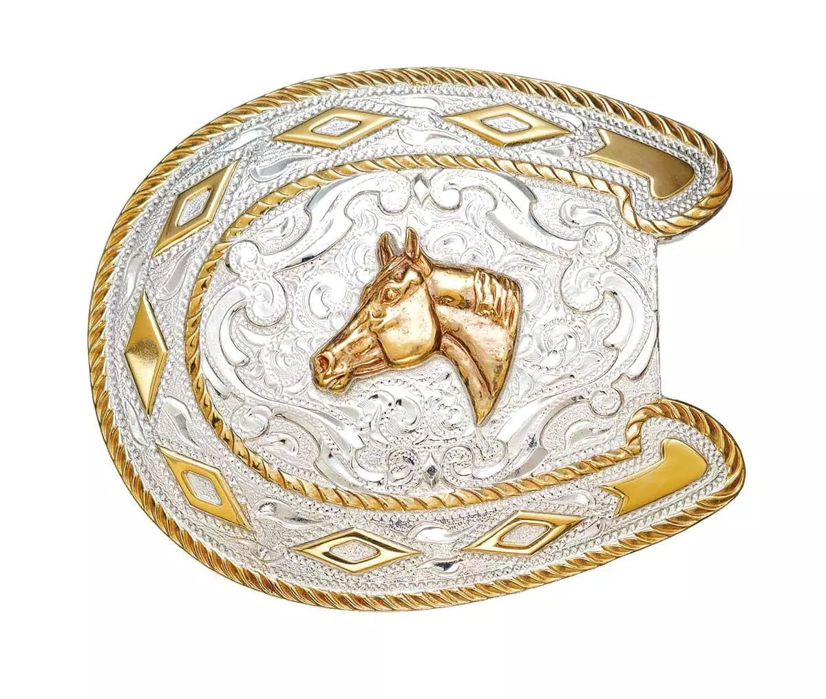 Buckle (C09495) - Crumrine Horseshoe Silver/Gold Horse Head Belt Buckle