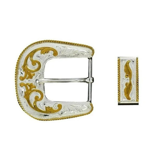 Buckle (C10826) - Crumrine Silver/Gold Engraved Western 3 pc Set for Belt Buckle