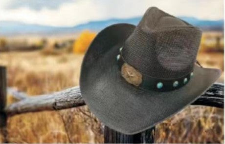 Hat CCL (CB300) Western Straw Hats - Hatband has Metal Star and Turquoise Stones.
